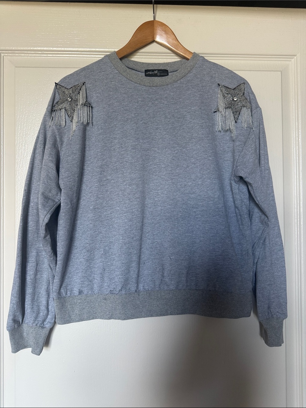 Women’s Grey Beaded Star Shoulder Sweatshirt